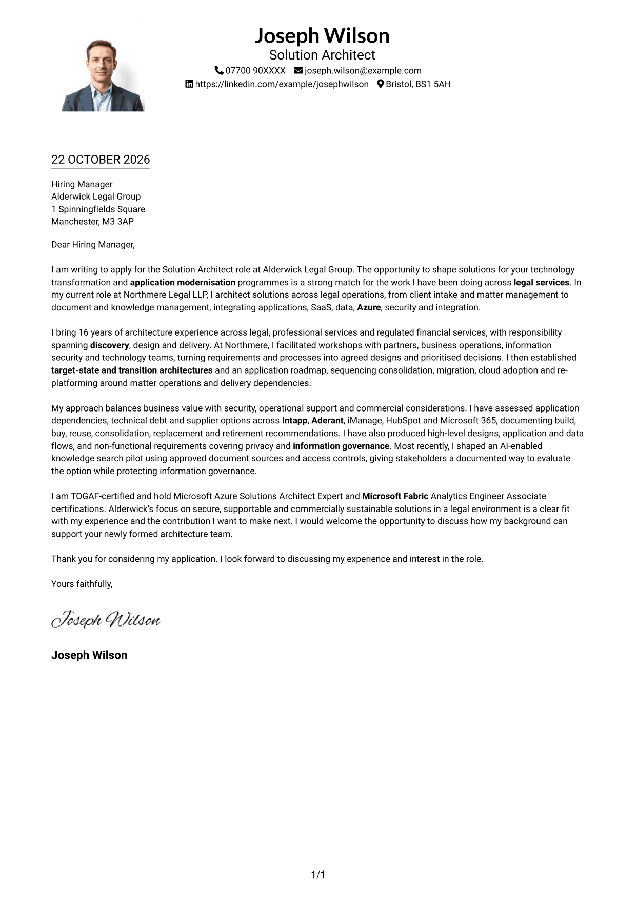 Cover letter example — page 1