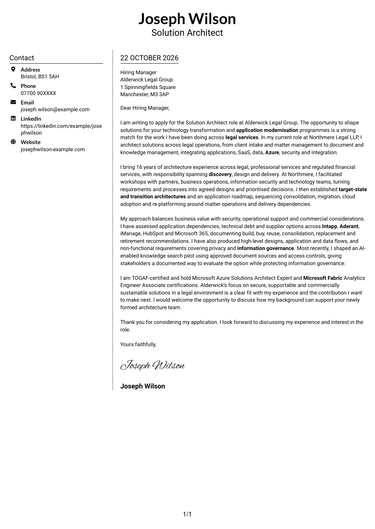 Cover letter example — page 1