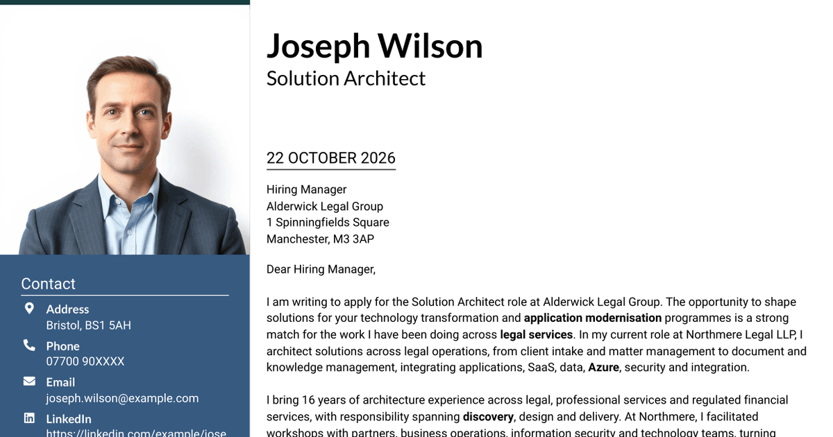 7 Solution Architect - Applications & Technology Cover Letter Templates with Example