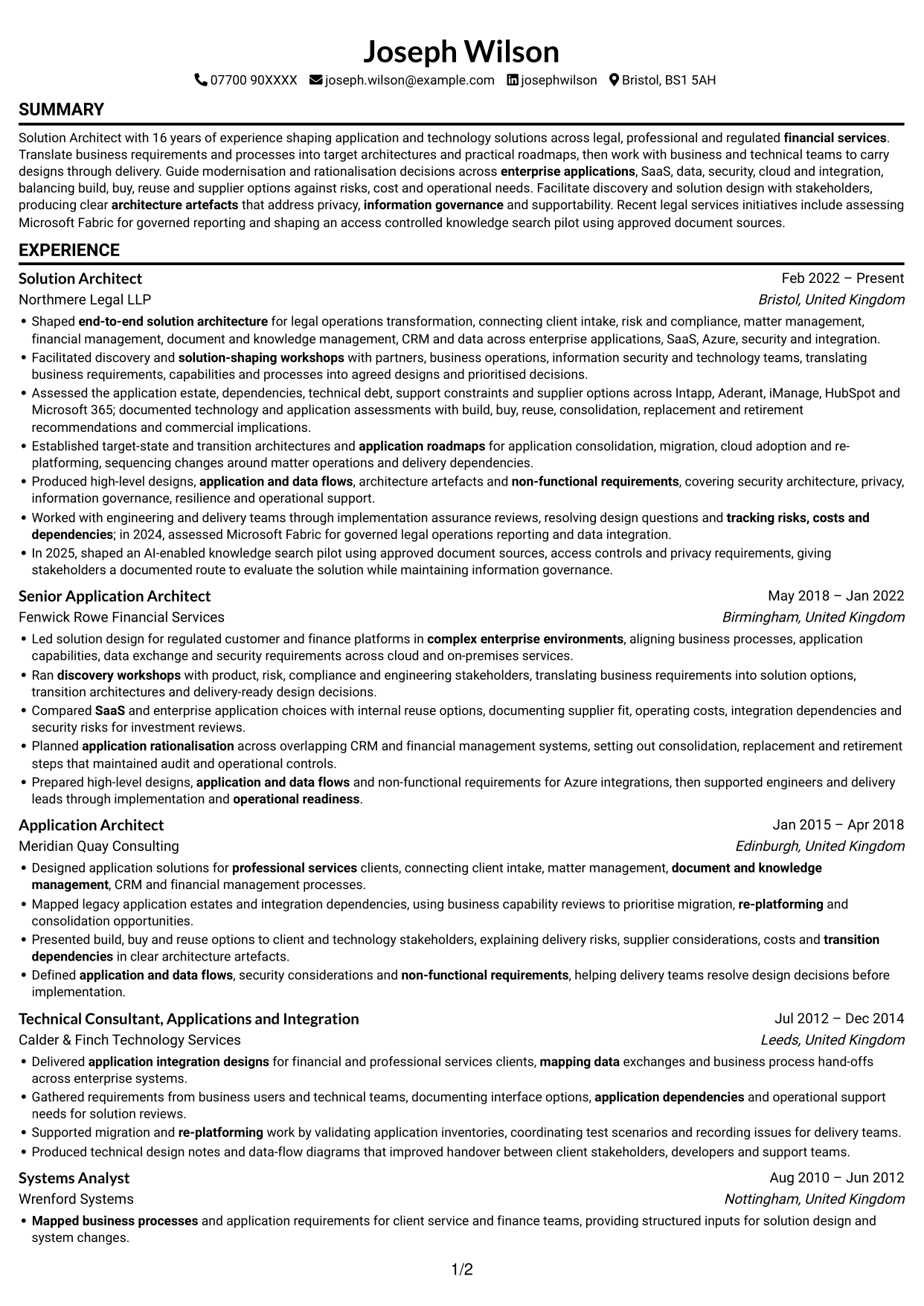 CV example — page 1
