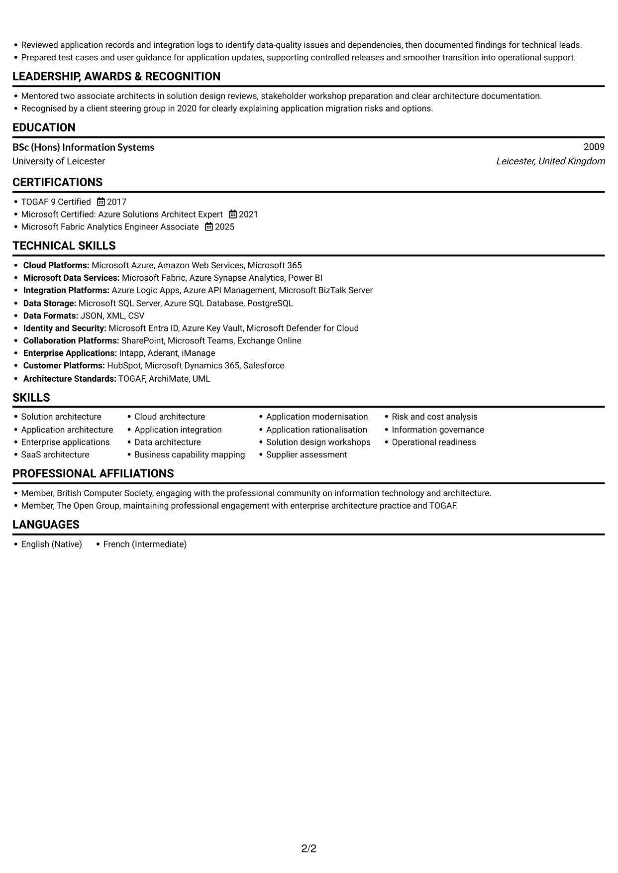 CV example — page 2