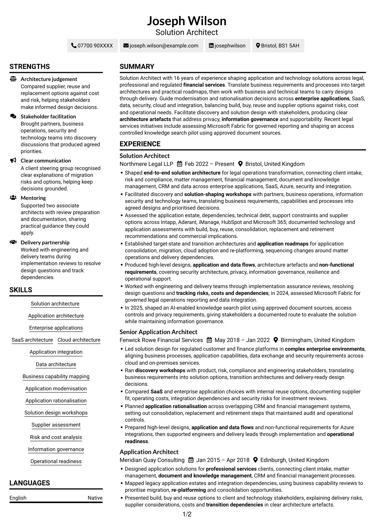 CV example — page 1