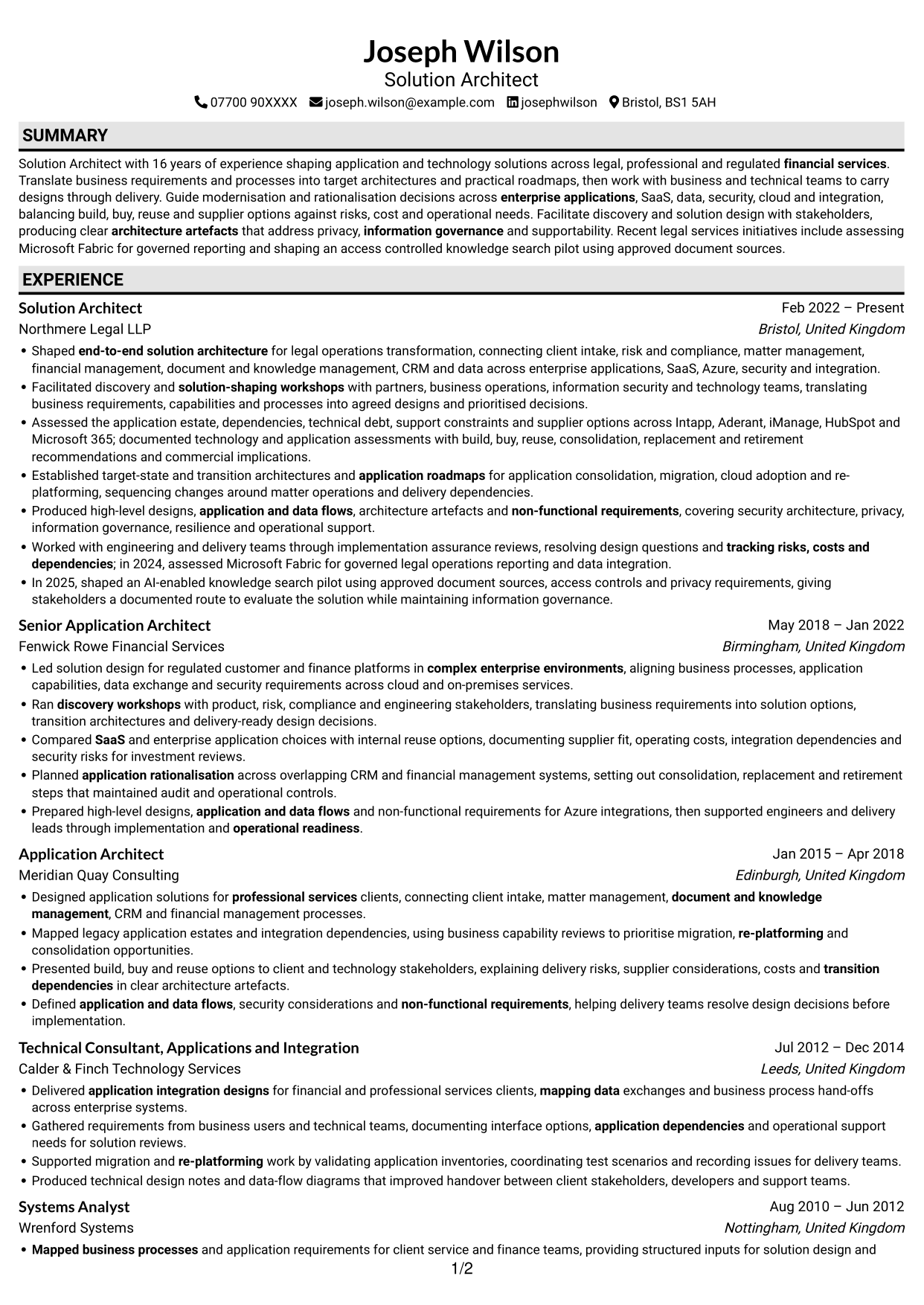 CV example — page 1