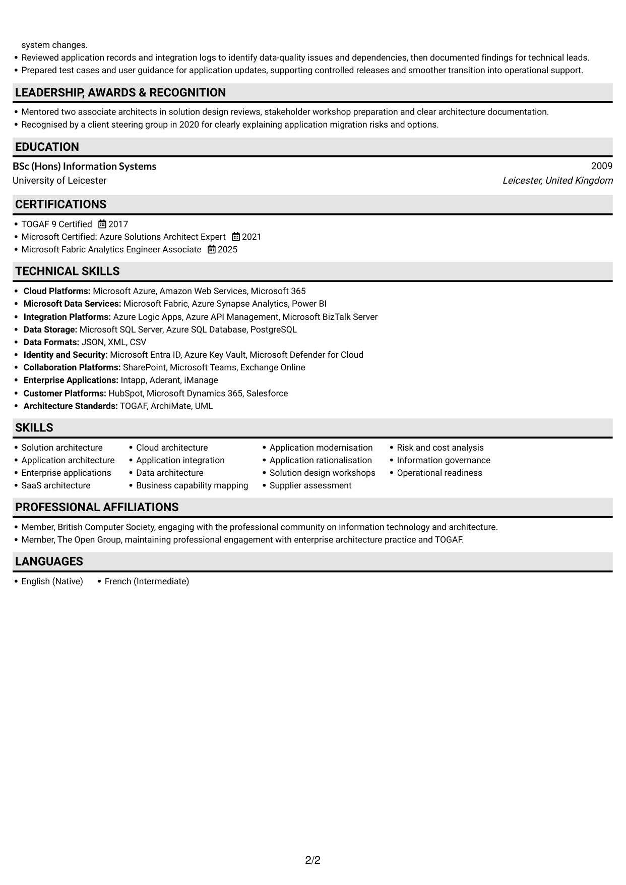 CV example — page 2