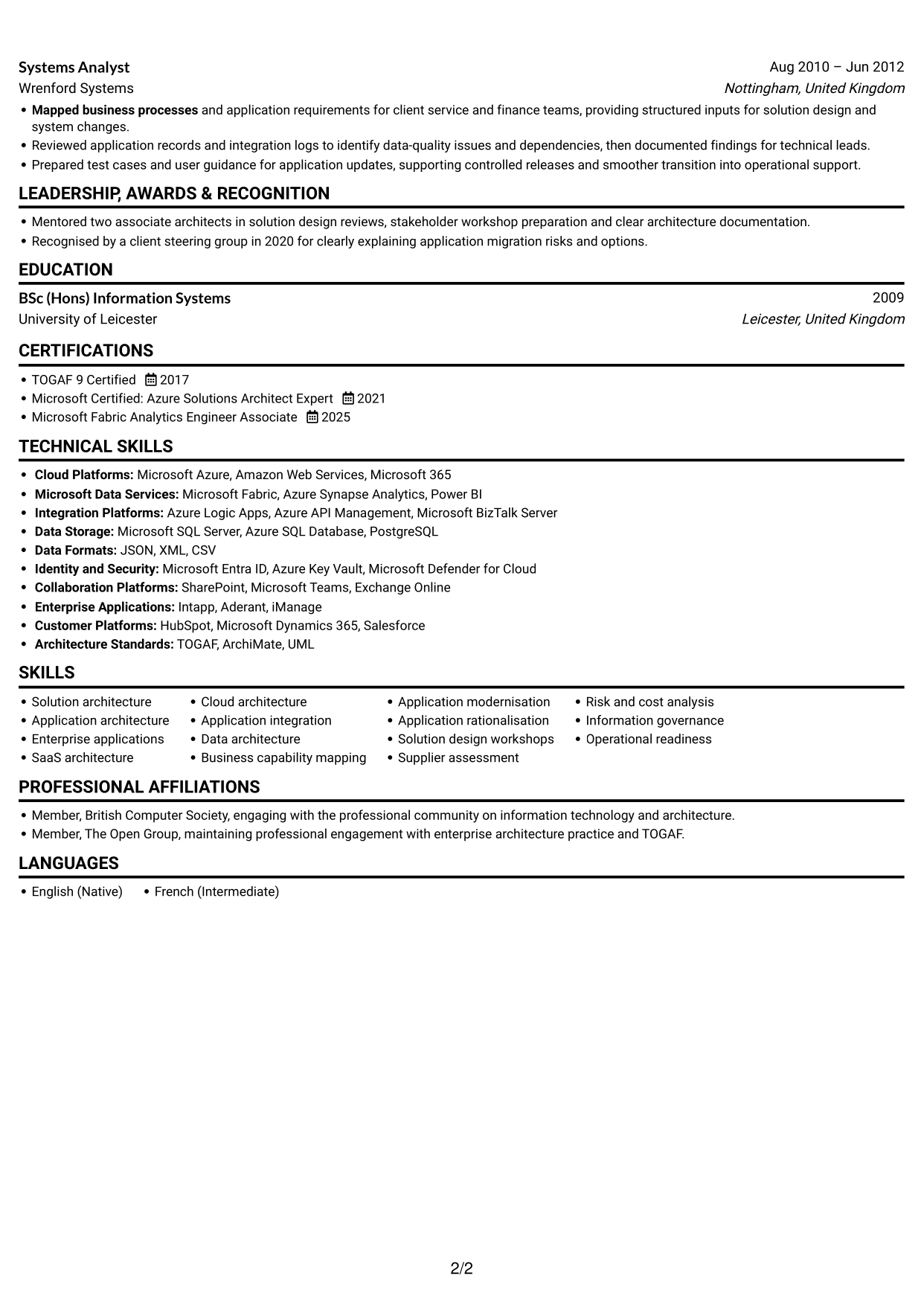 CV example — page 2