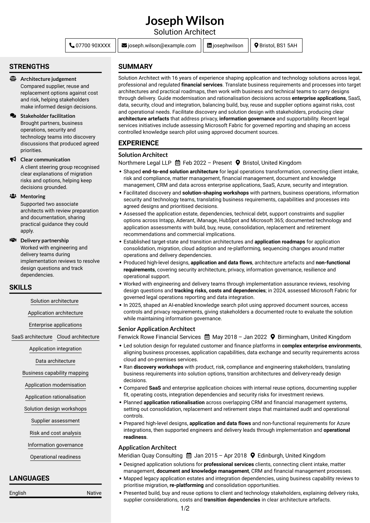 CV example — page 1