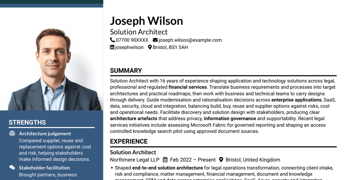 7 Solution Architect - Applications & Technology CV Templates with Example