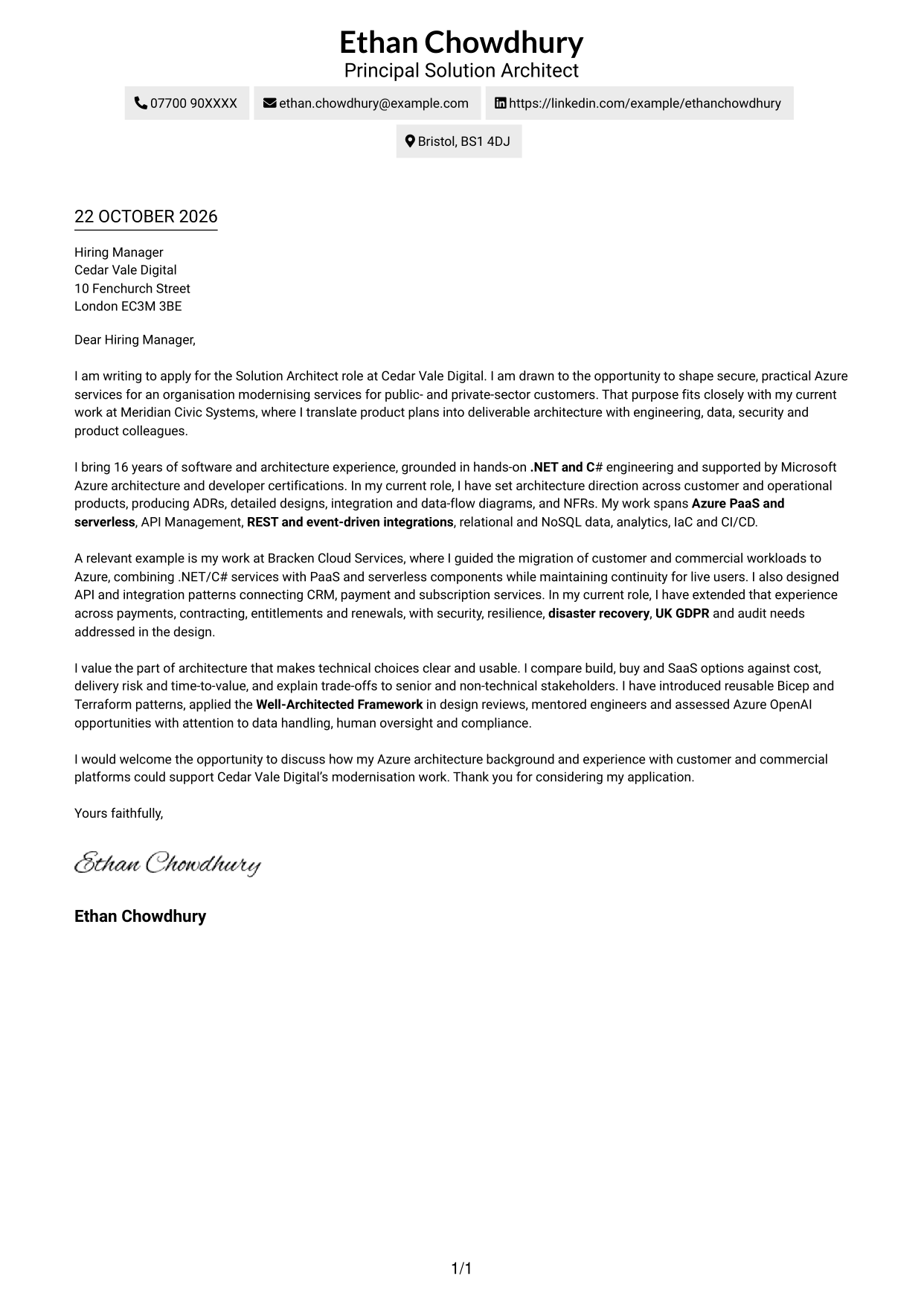 Cover letter example — page 1