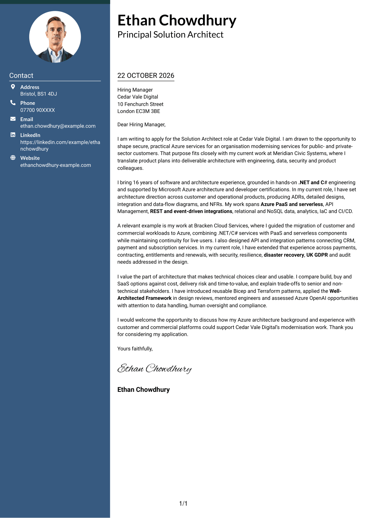 Cover letter example — page 1
