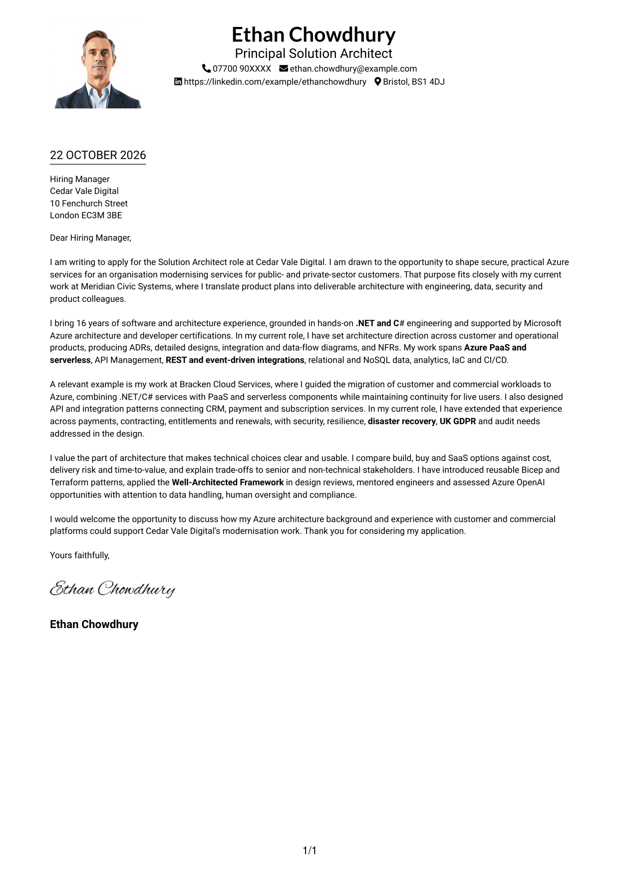 Cover letter example — page 1