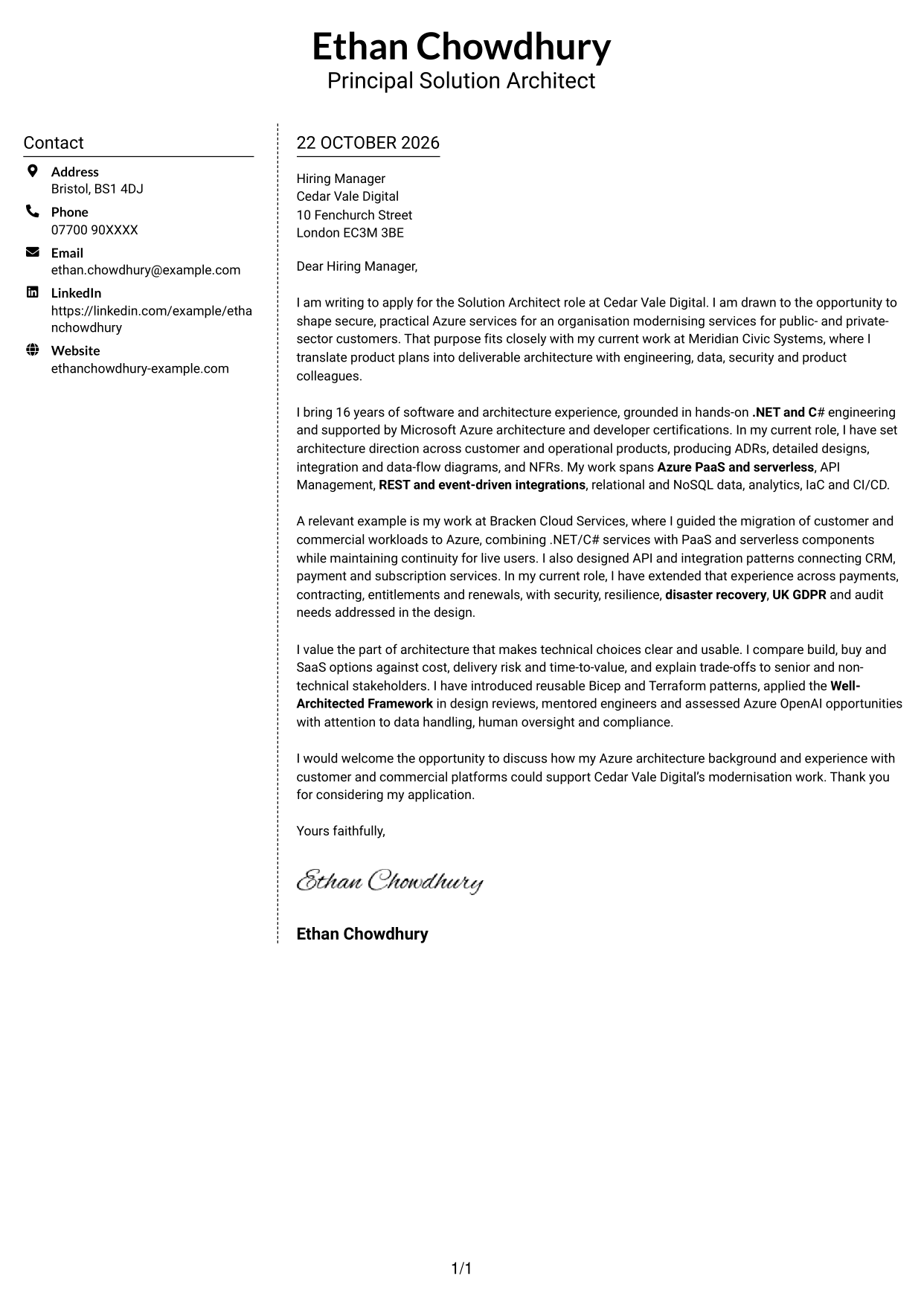 Cover letter example — page 1