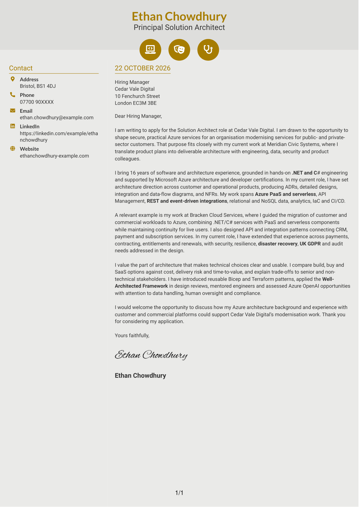Cover letter example — page 1