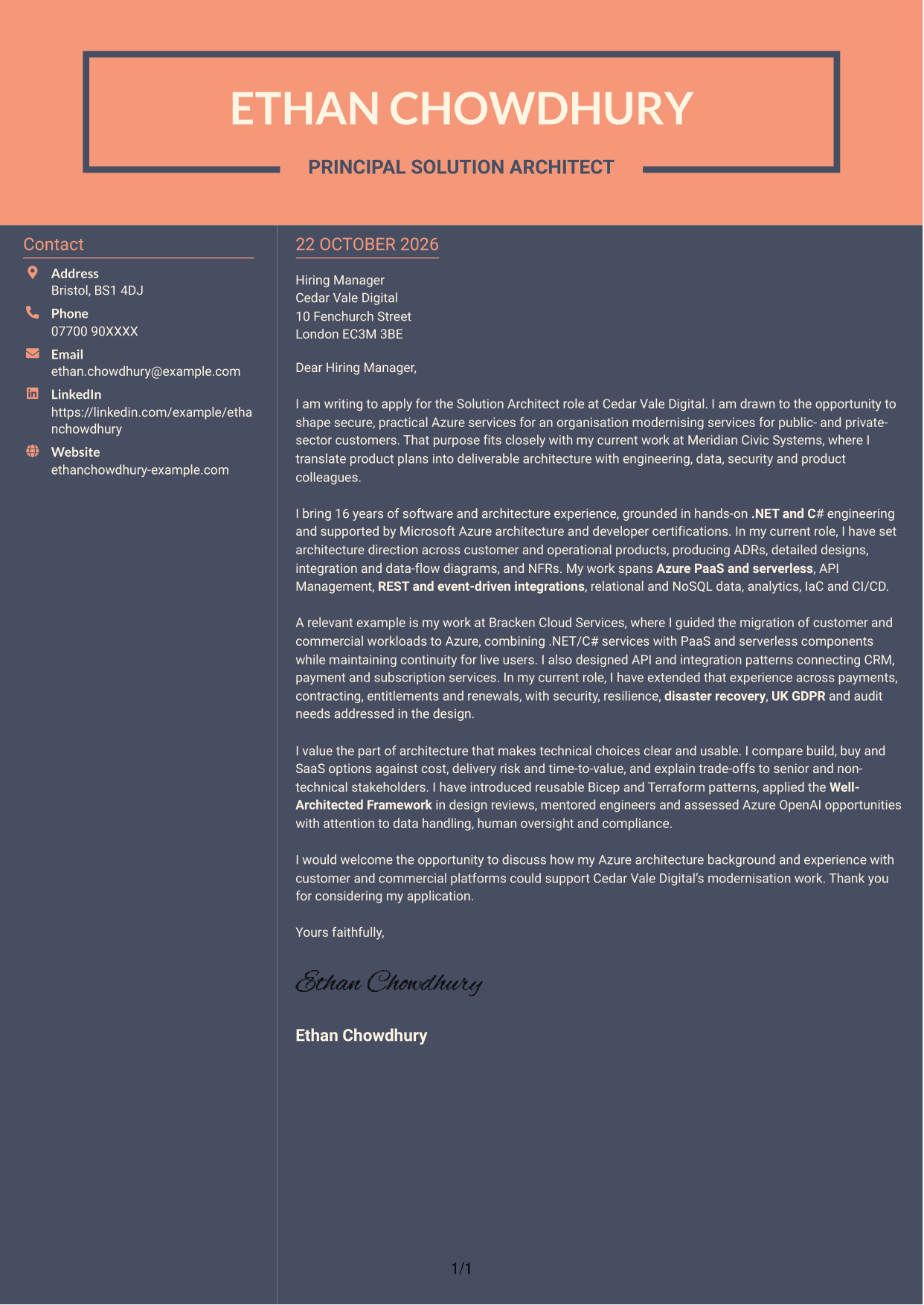 Cover letter example — page 1
