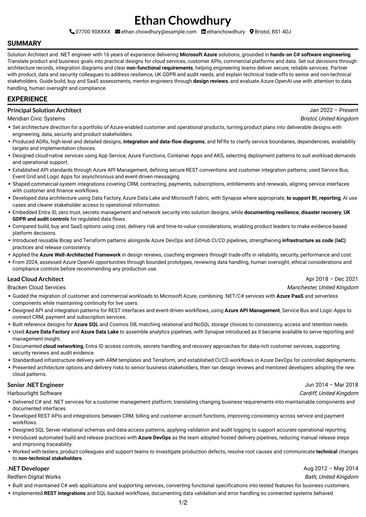 CV example — page 1