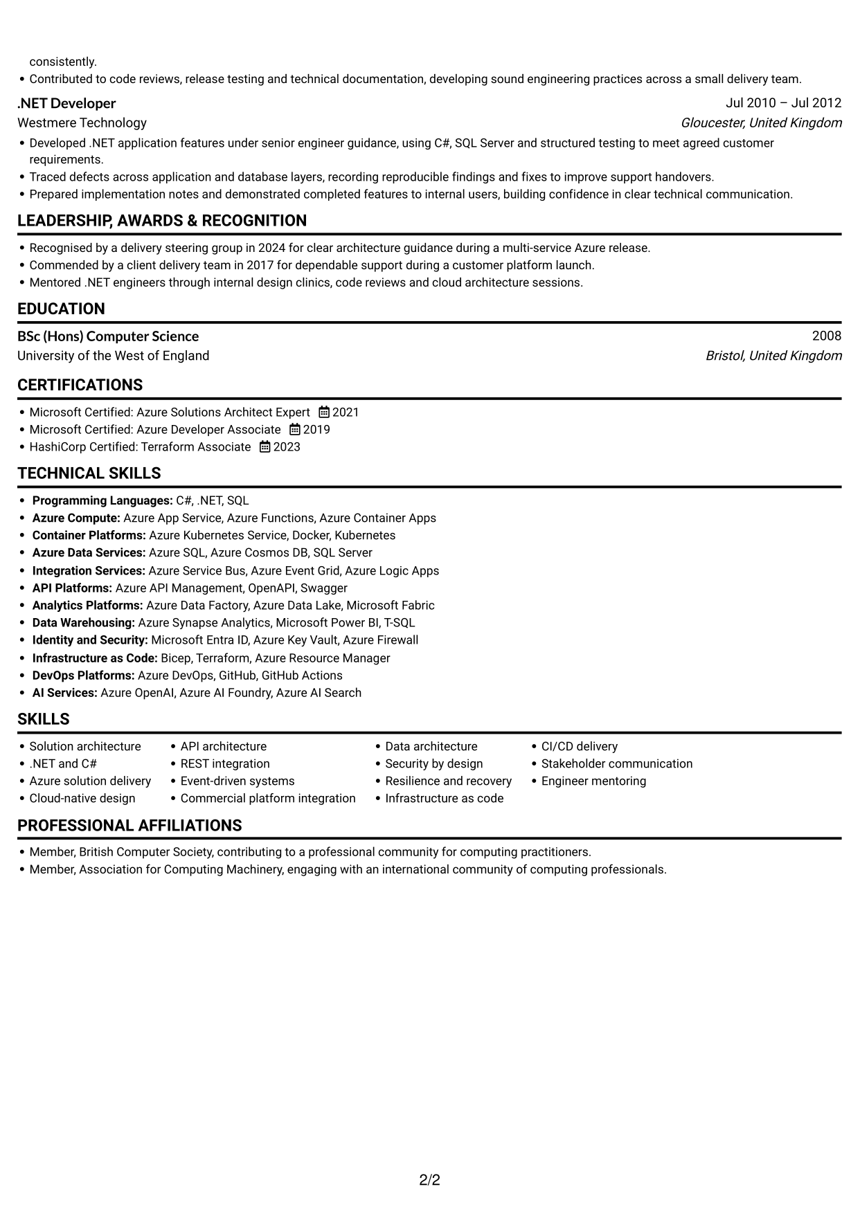 CV example — page 2