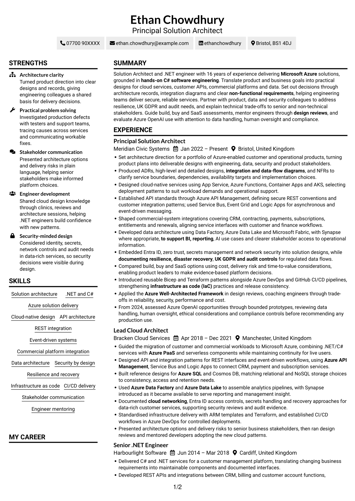 CV example — page 1