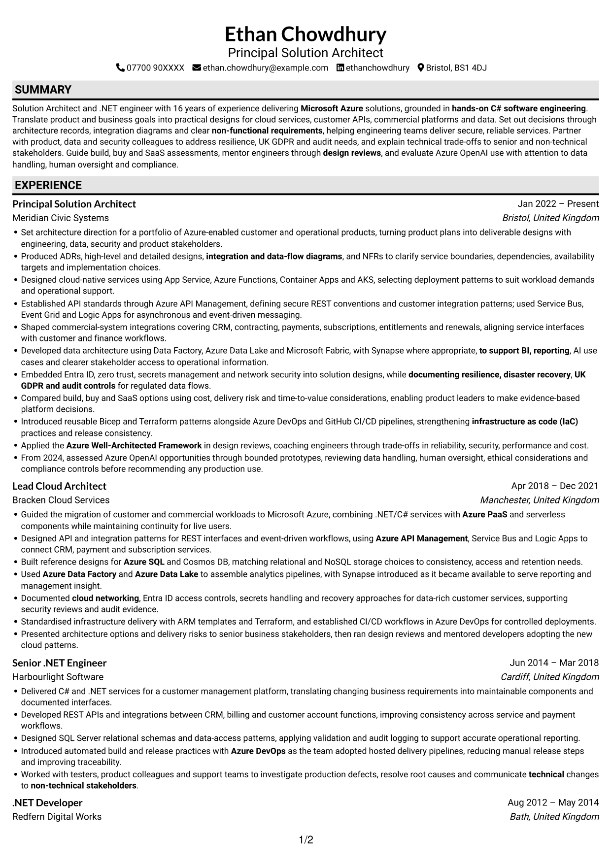 CV example — page 1