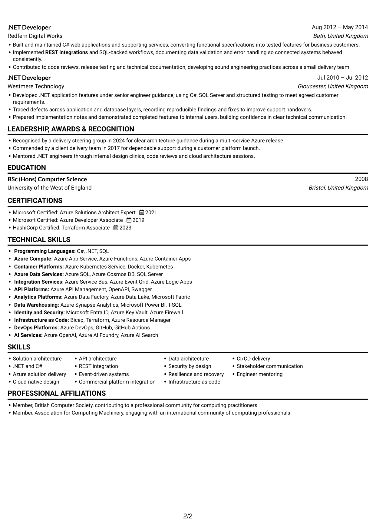 CV example — page 2