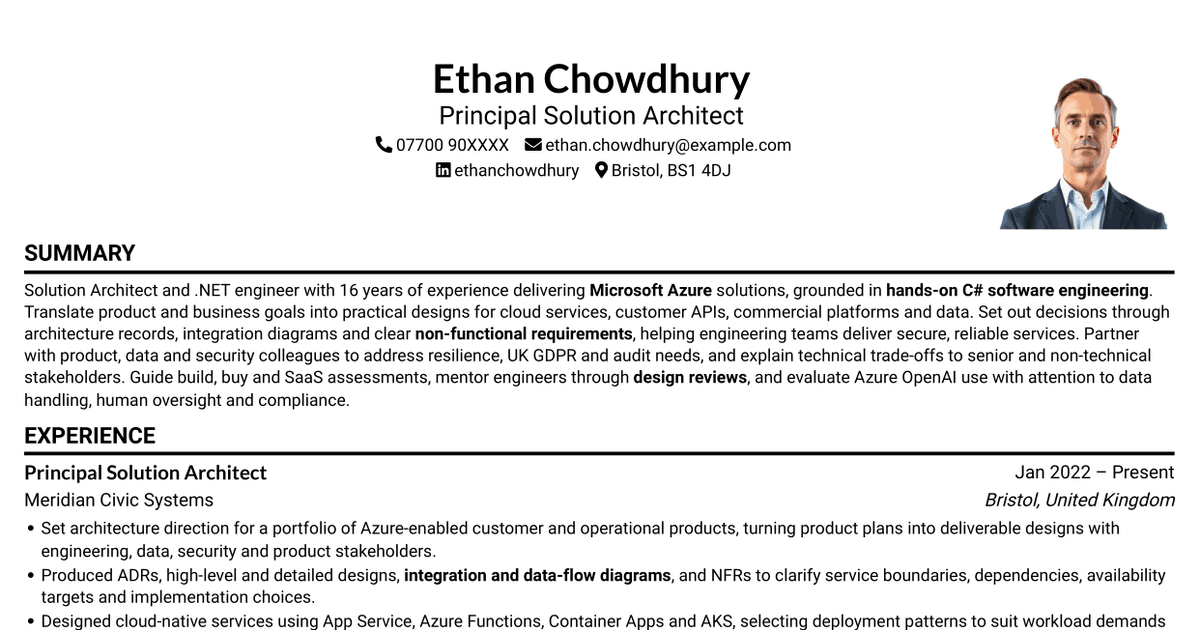 7 Solution Architect - Azure, .NET CV Templates with Example