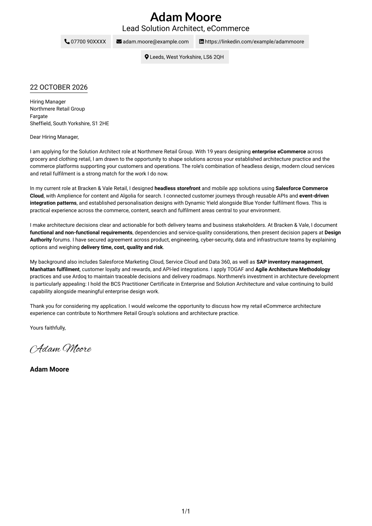 Cover letter example — page 1