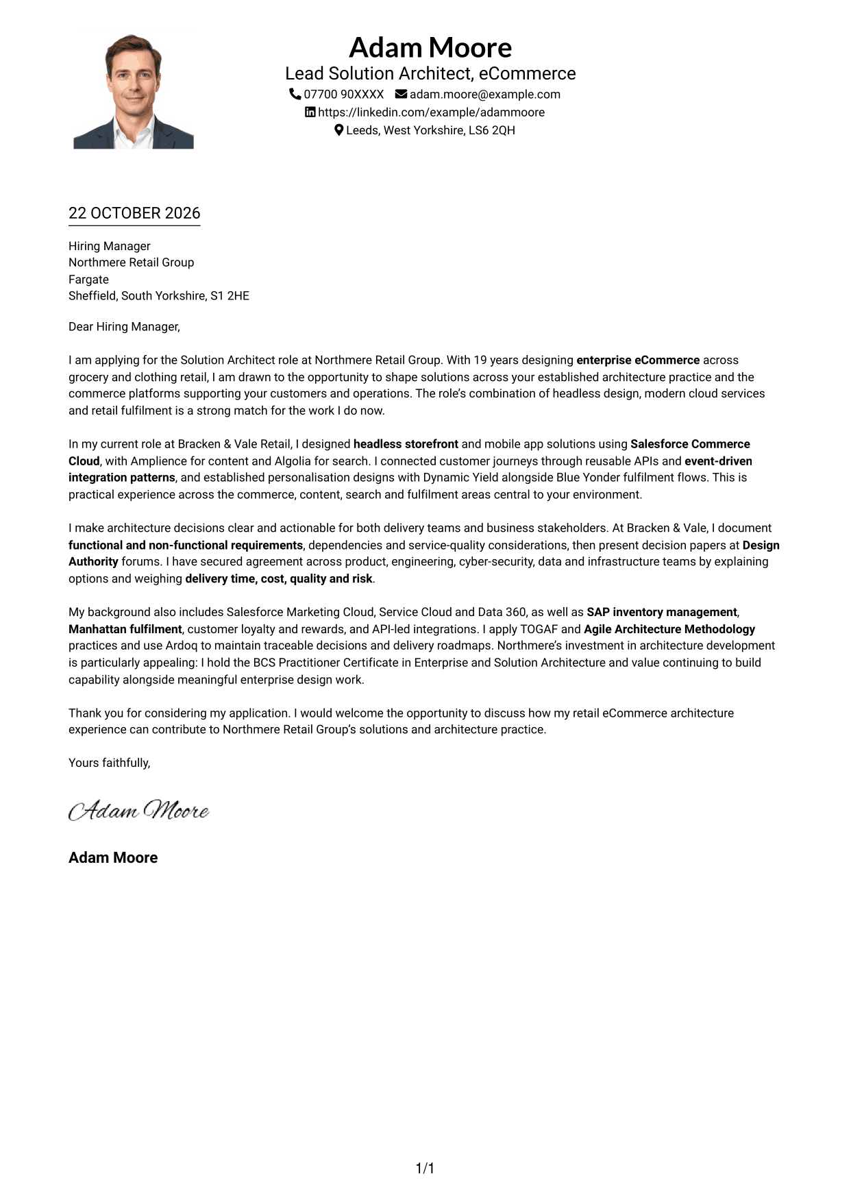 Cover letter example — page 1