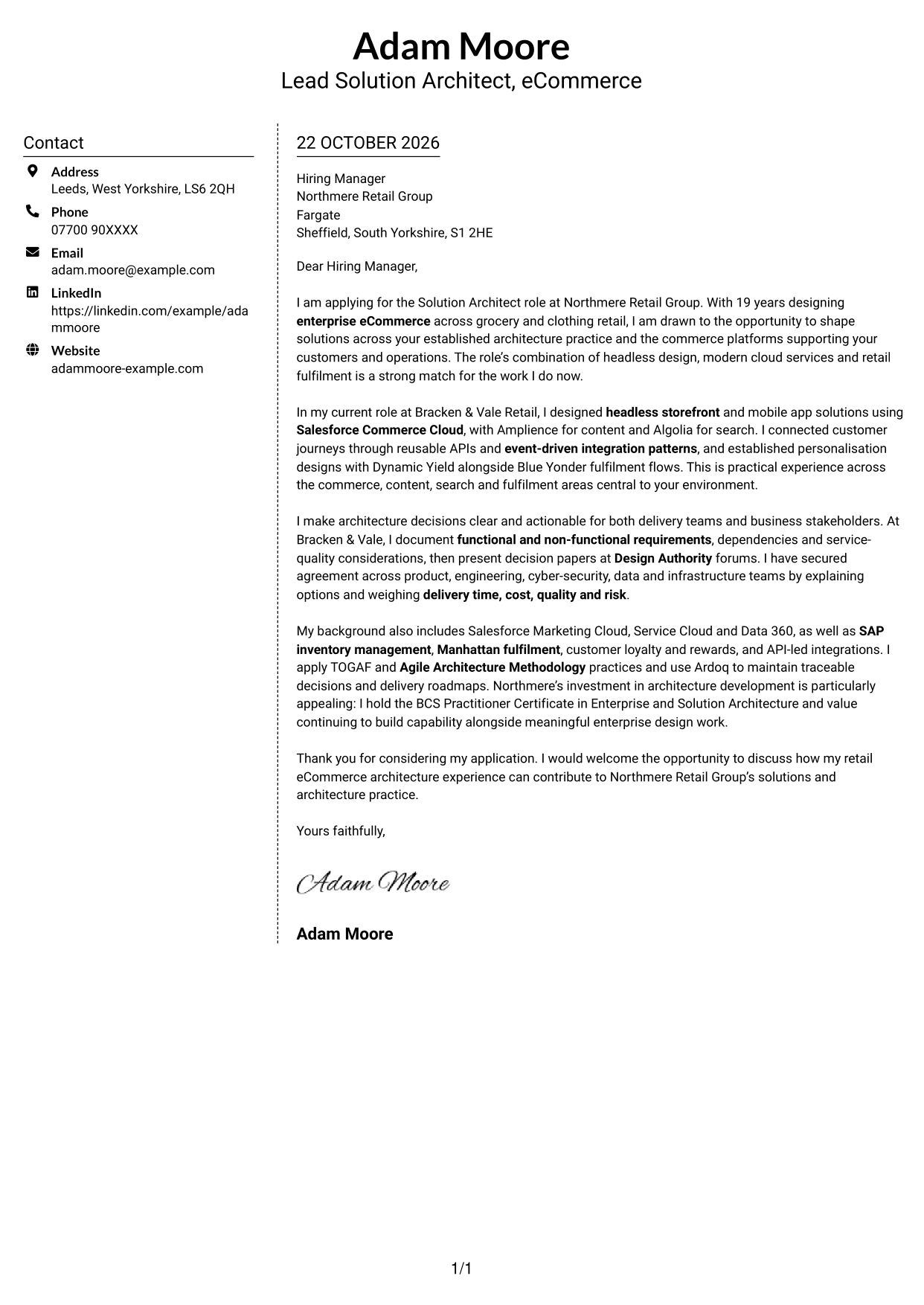 Cover letter example — page 1