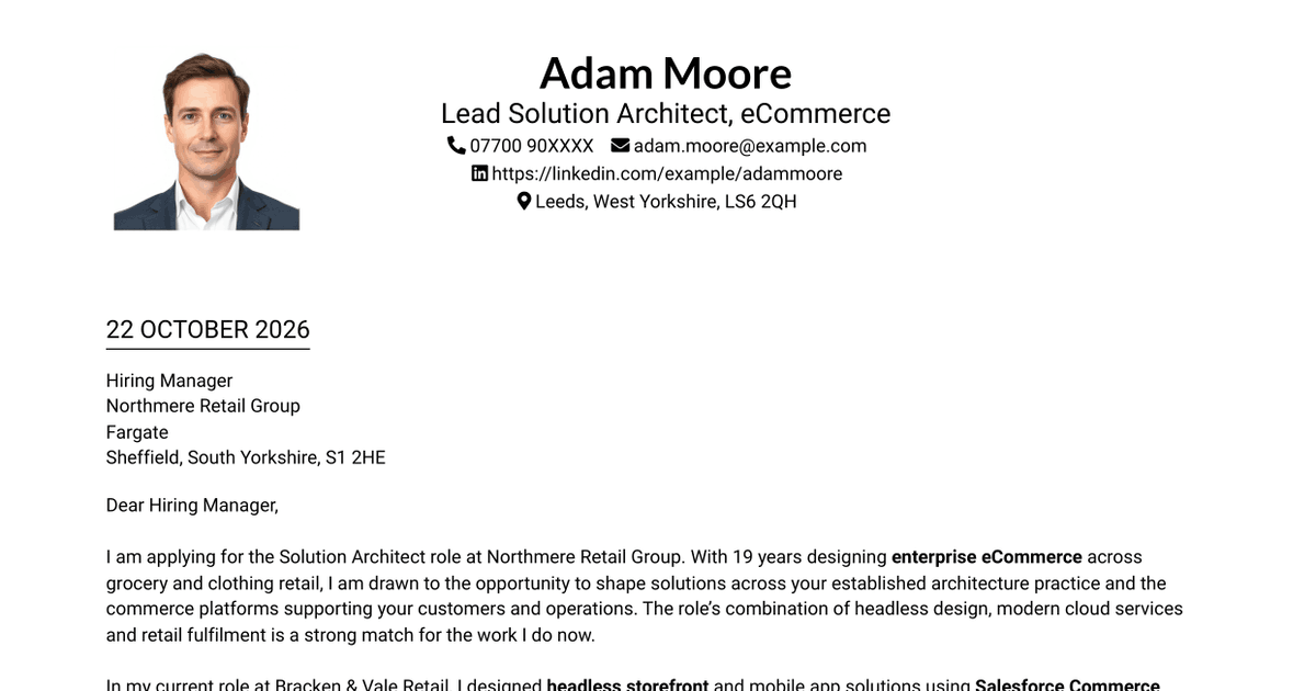 7 Solution Architect - eCommerce Cover Letter Templates with Example