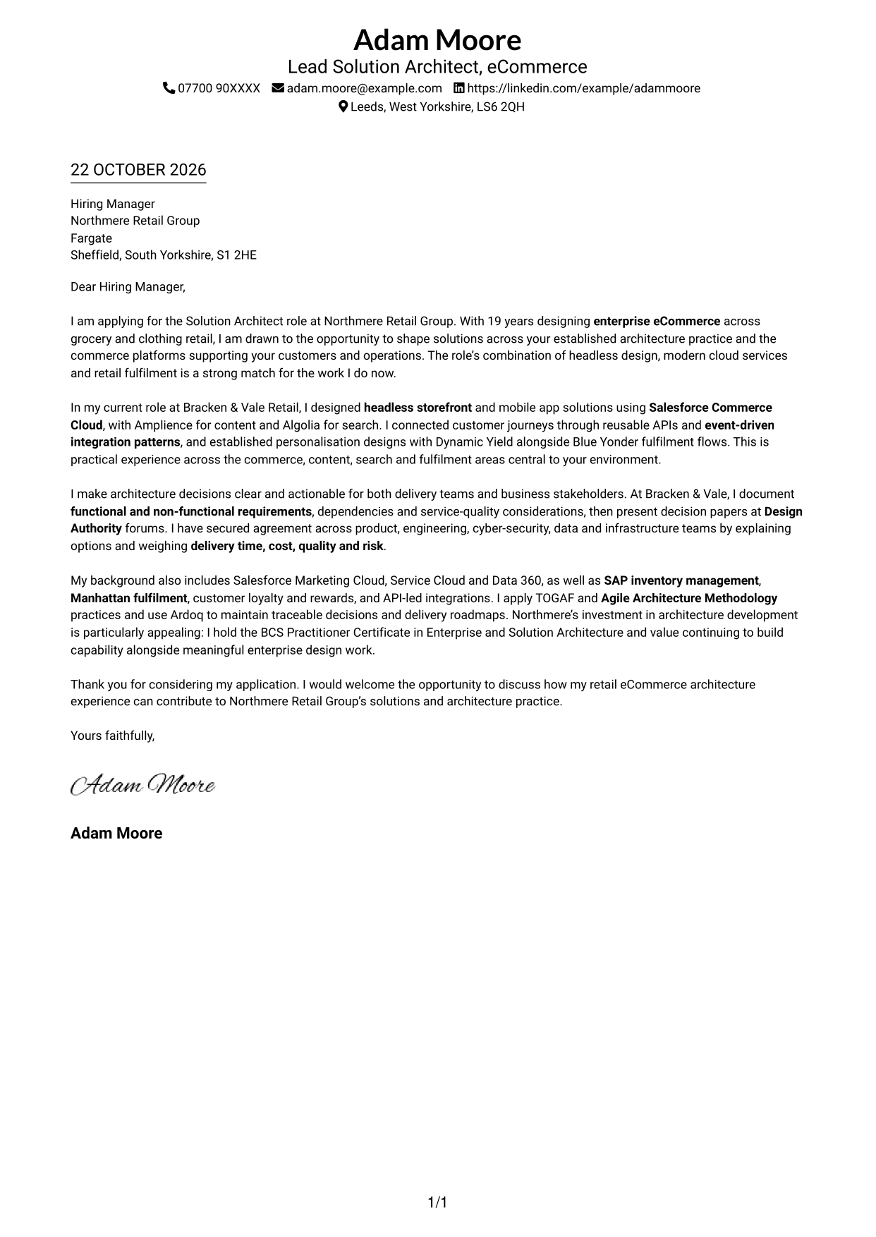 Cover letter example — page 1