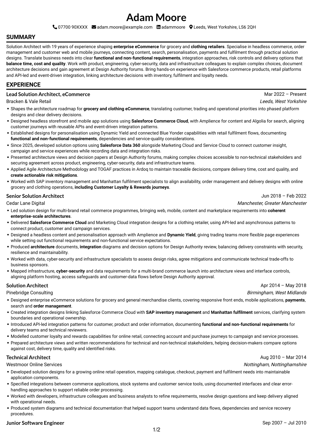 CV example — page 1