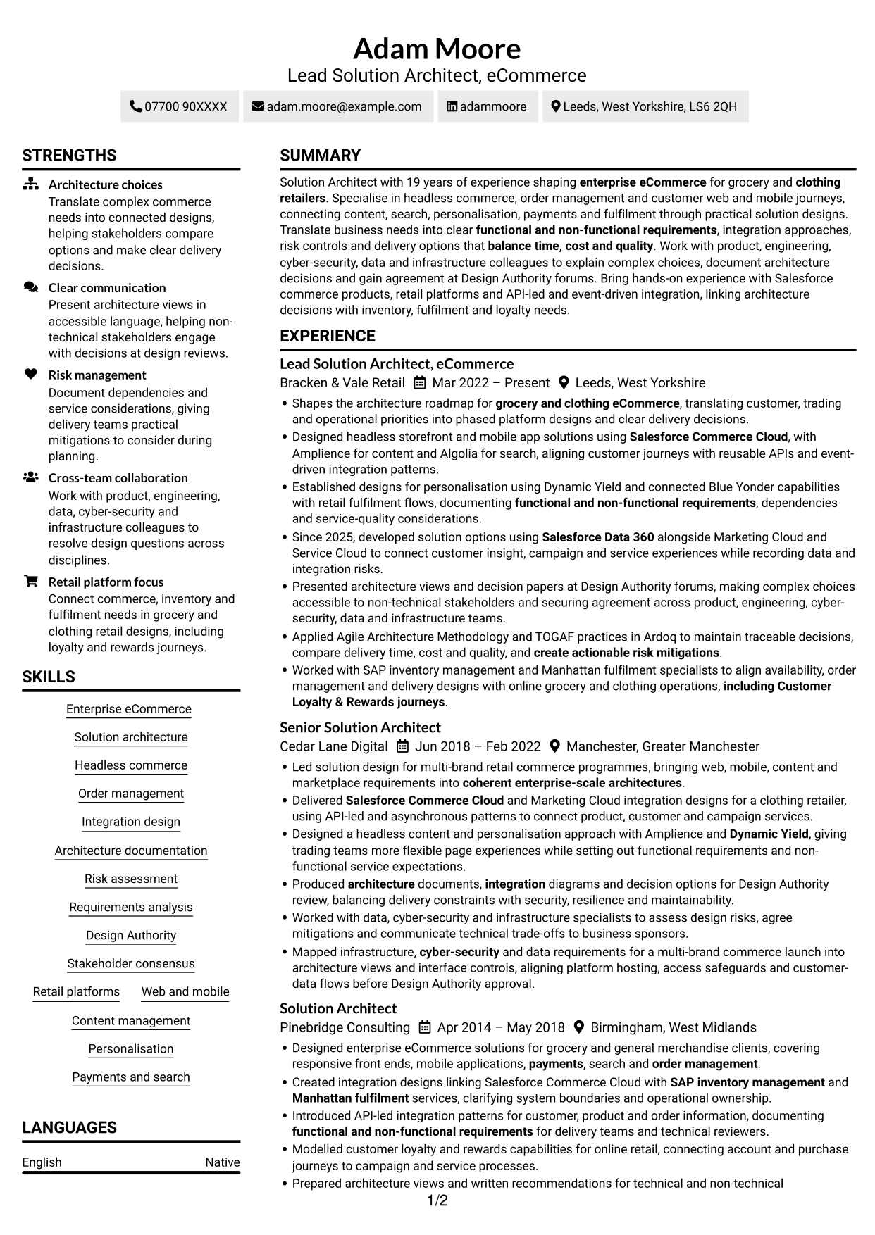 CV example — page 1