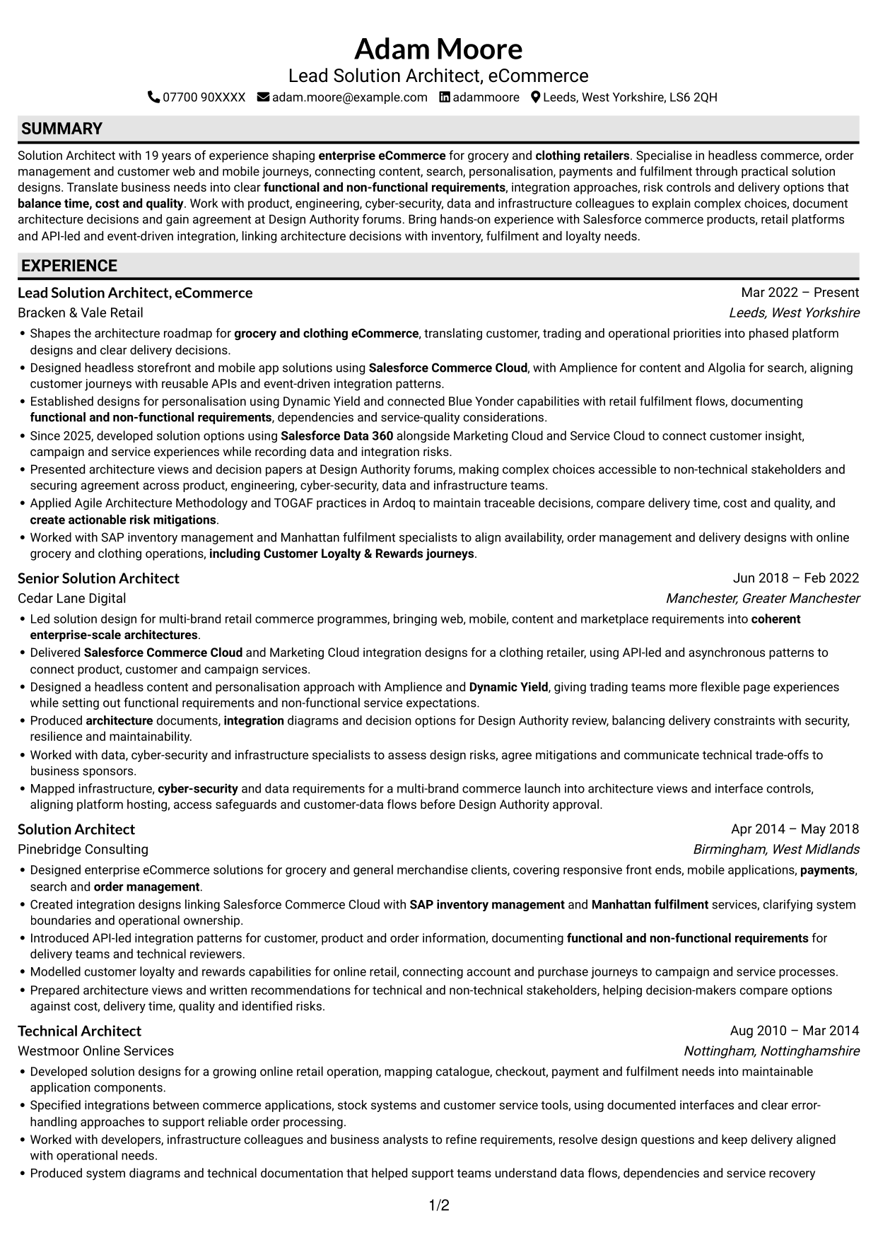 CV example — page 1