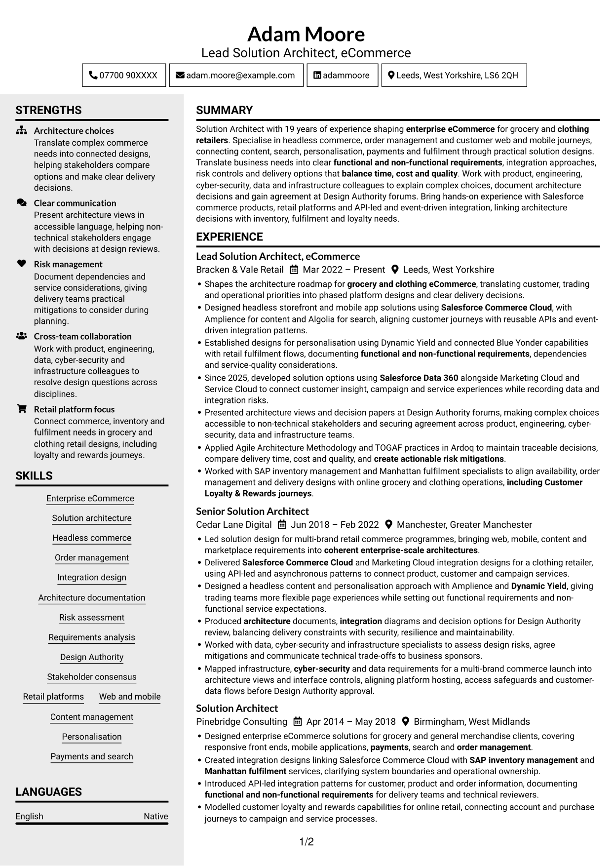 CV example — page 1