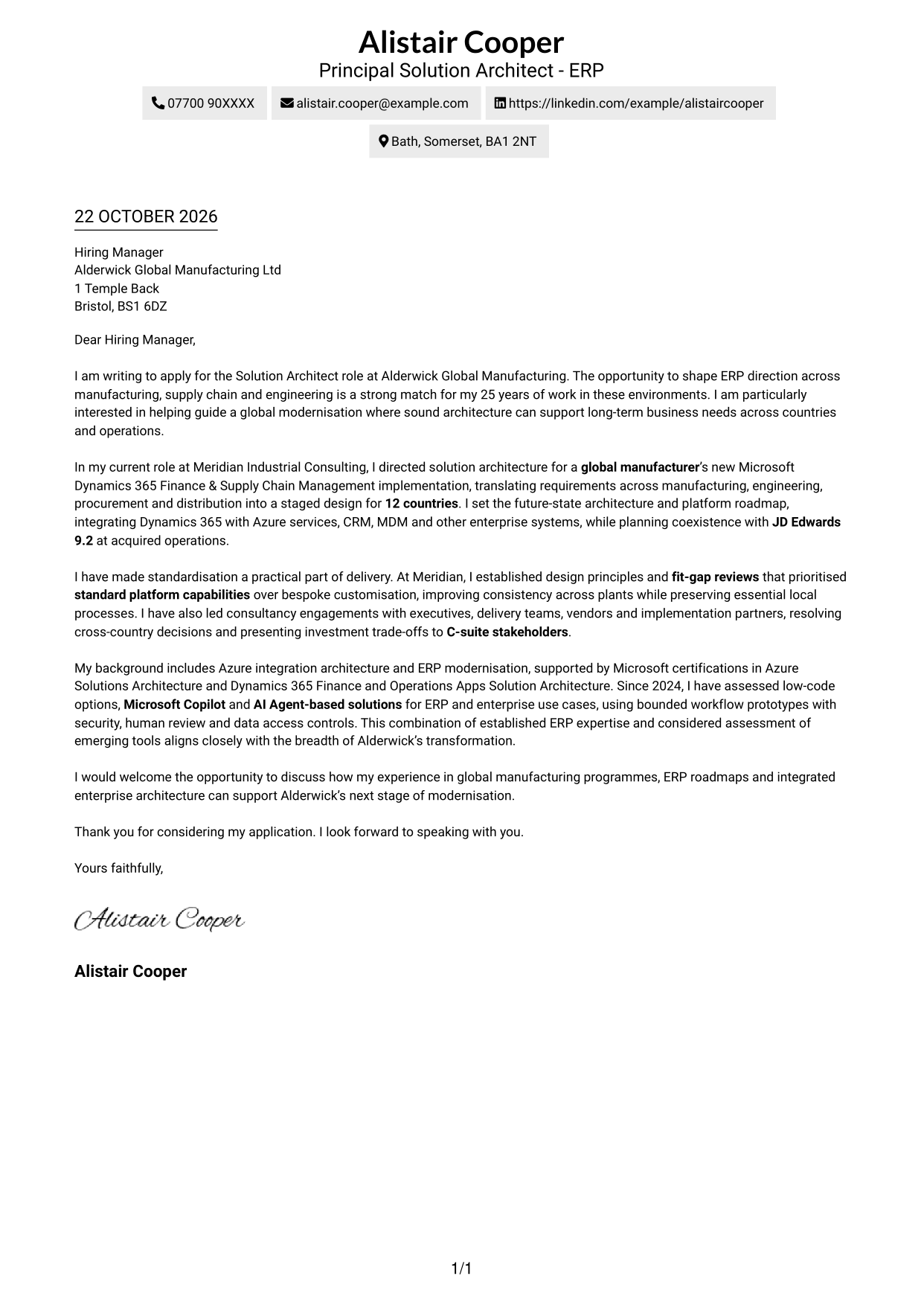 Cover letter example — page 1