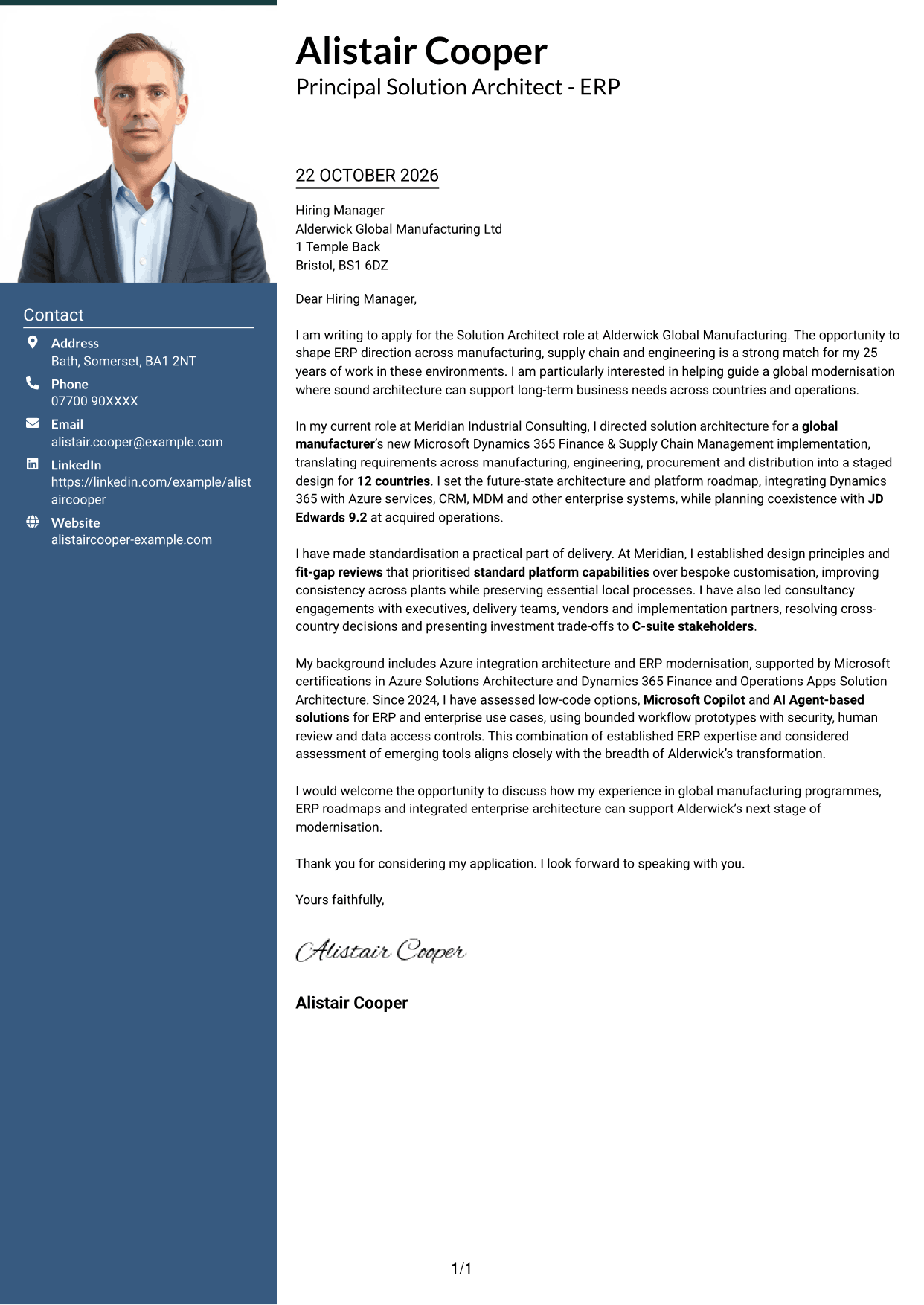 Cover letter example — page 1