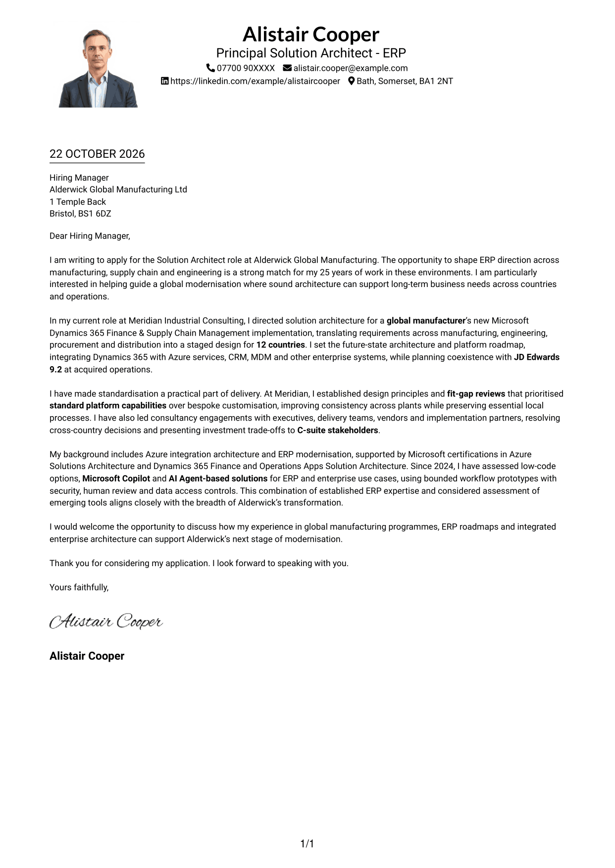 Cover letter example — page 1
