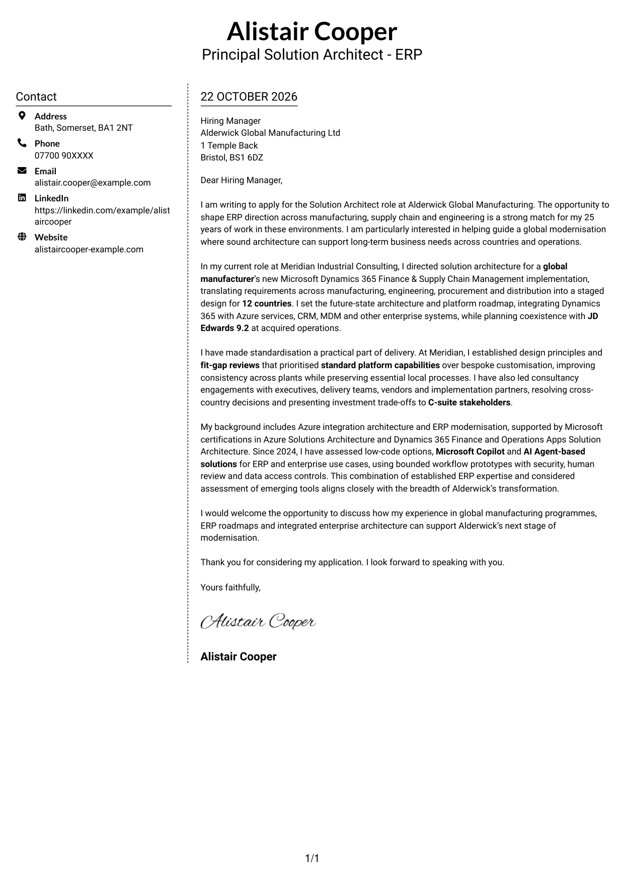 Cover letter example — page 1