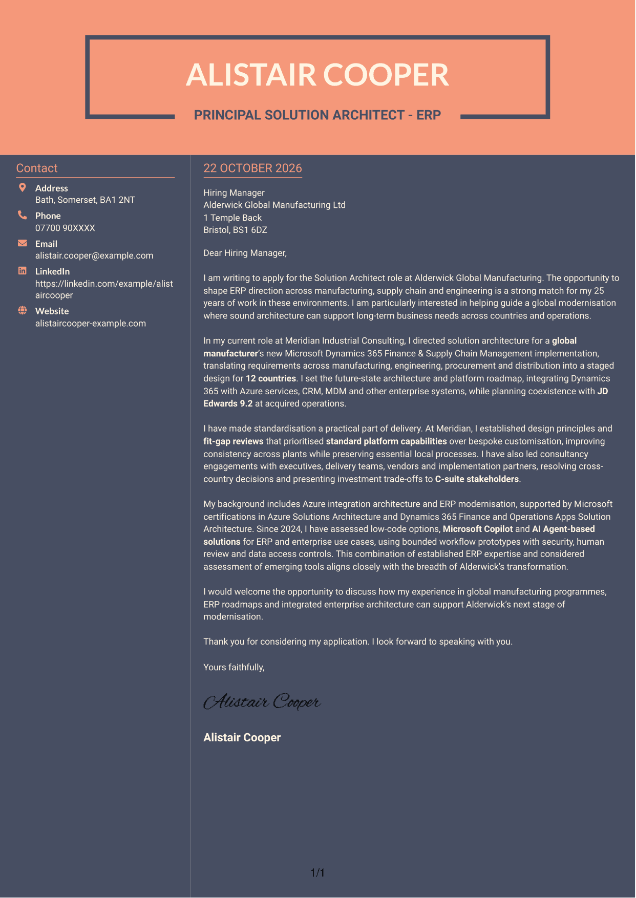 Cover letter example — page 1