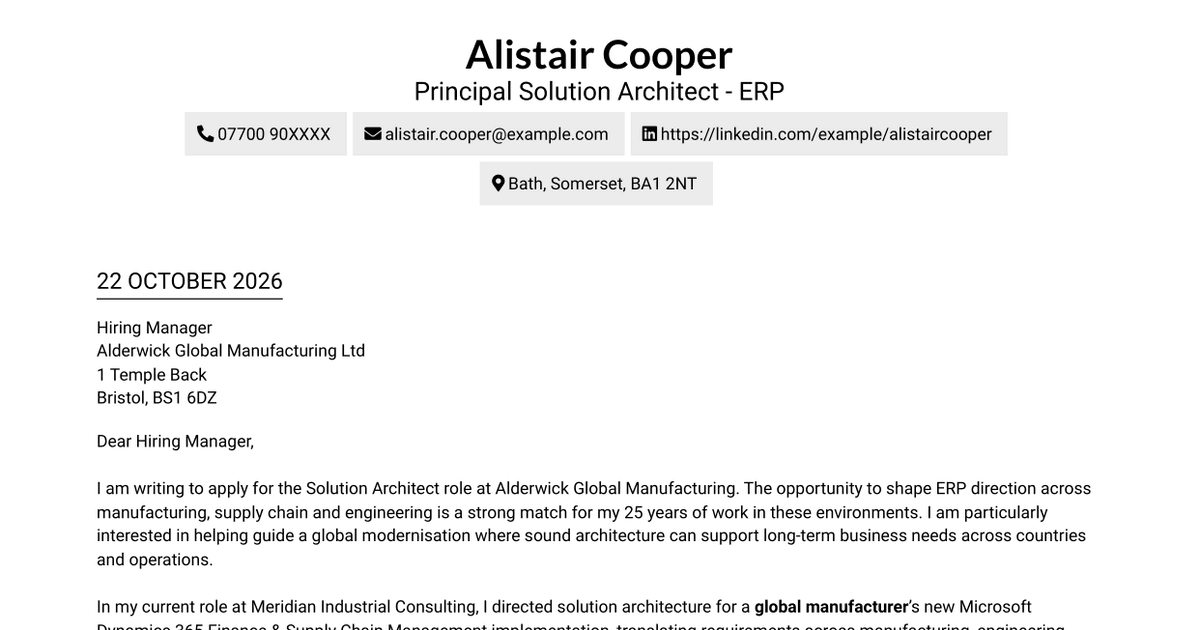 7 Solution Architect - ERP Cover Letter Templates with Example