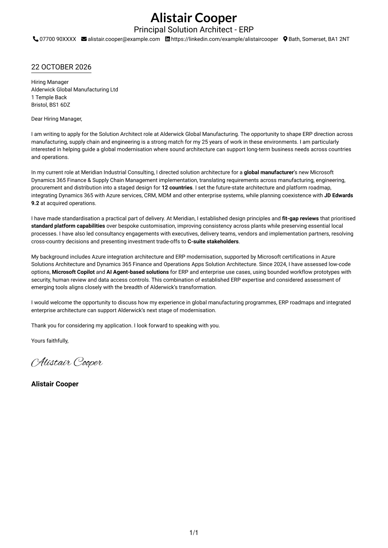 Cover letter example — page 1