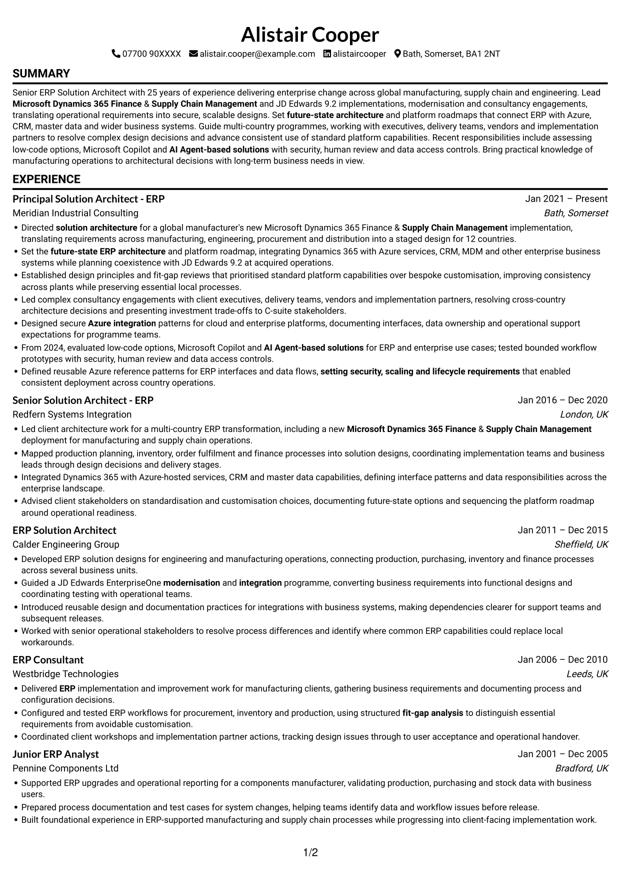 CV example — page 1