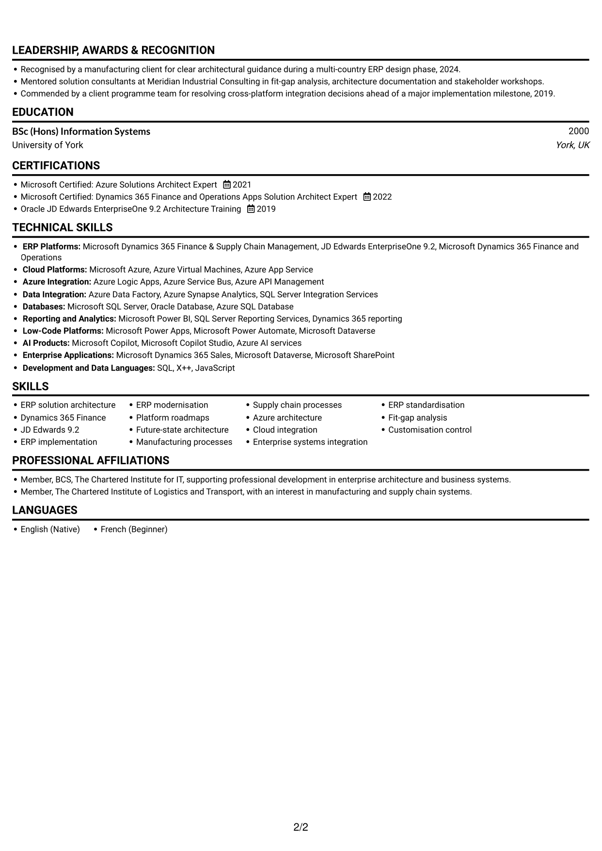 CV example — page 2