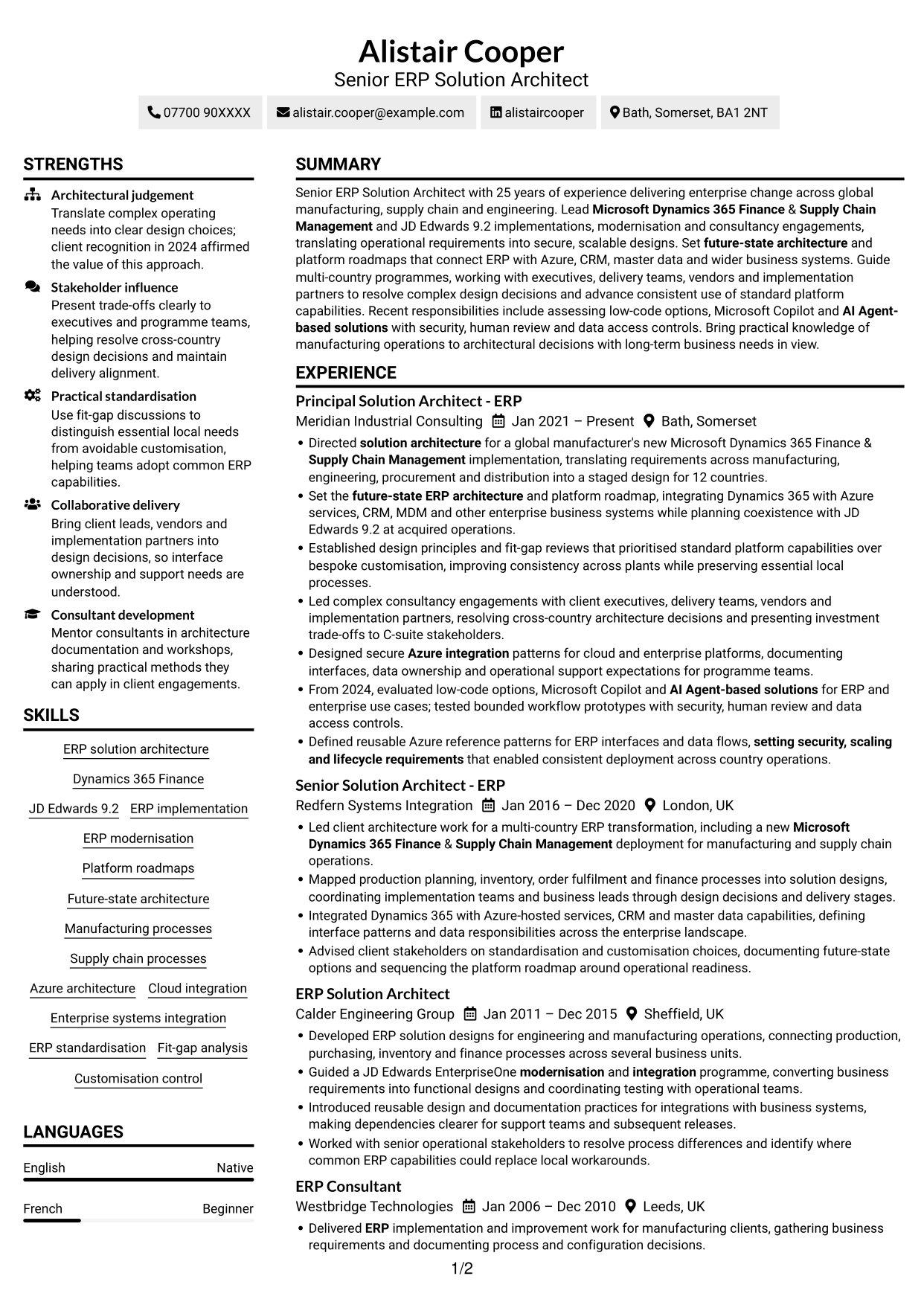 CV example — page 1