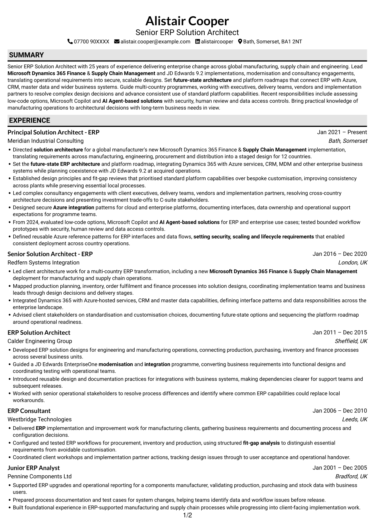 CV example — page 1