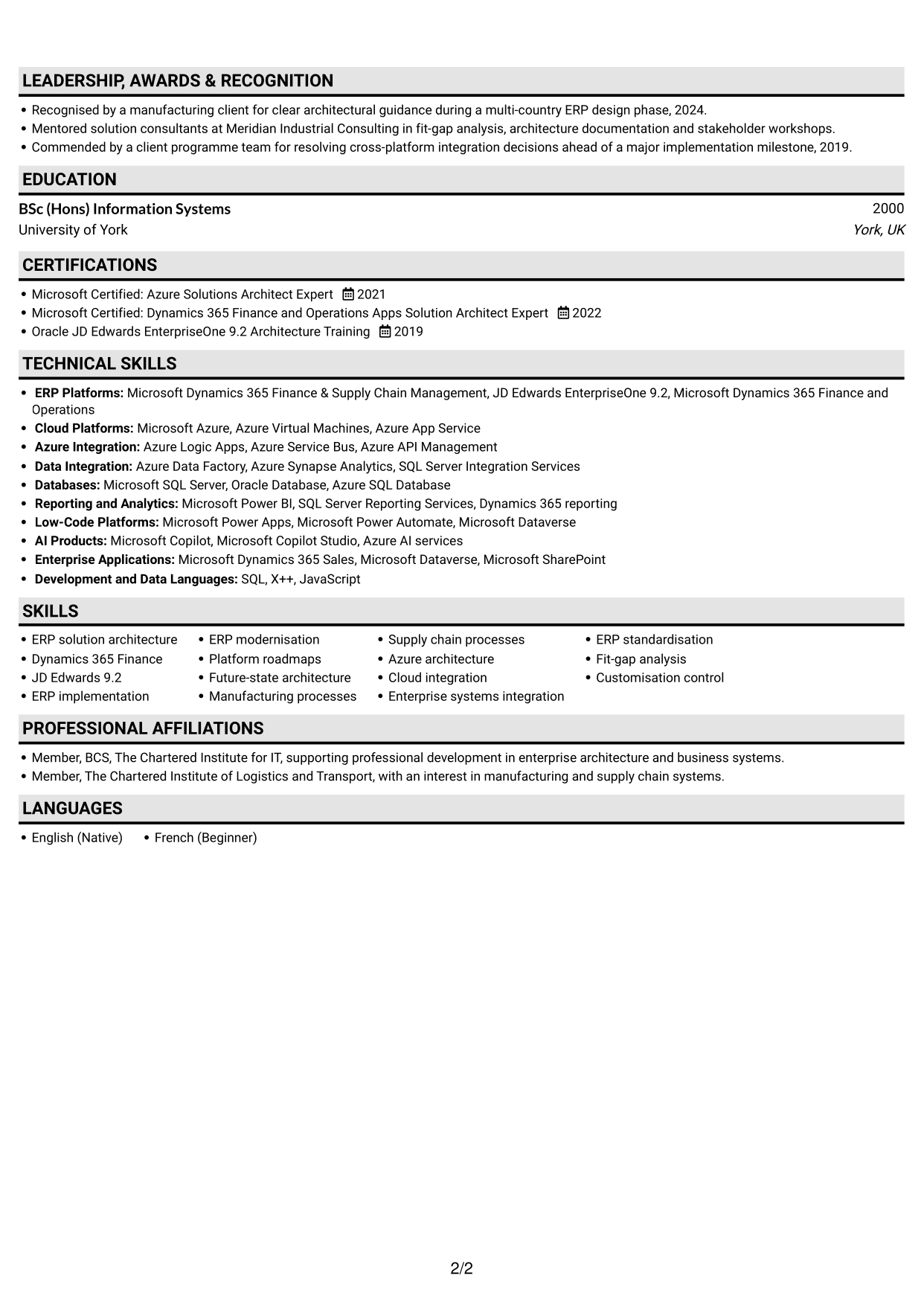 CV example — page 2