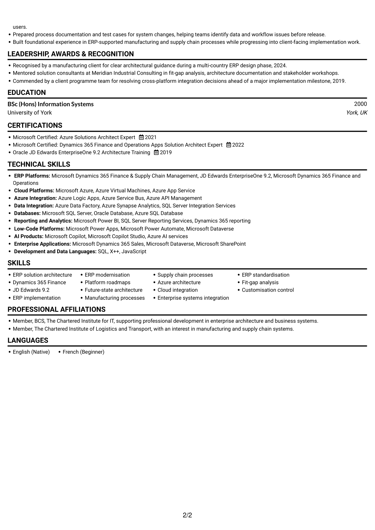 CV example — page 2