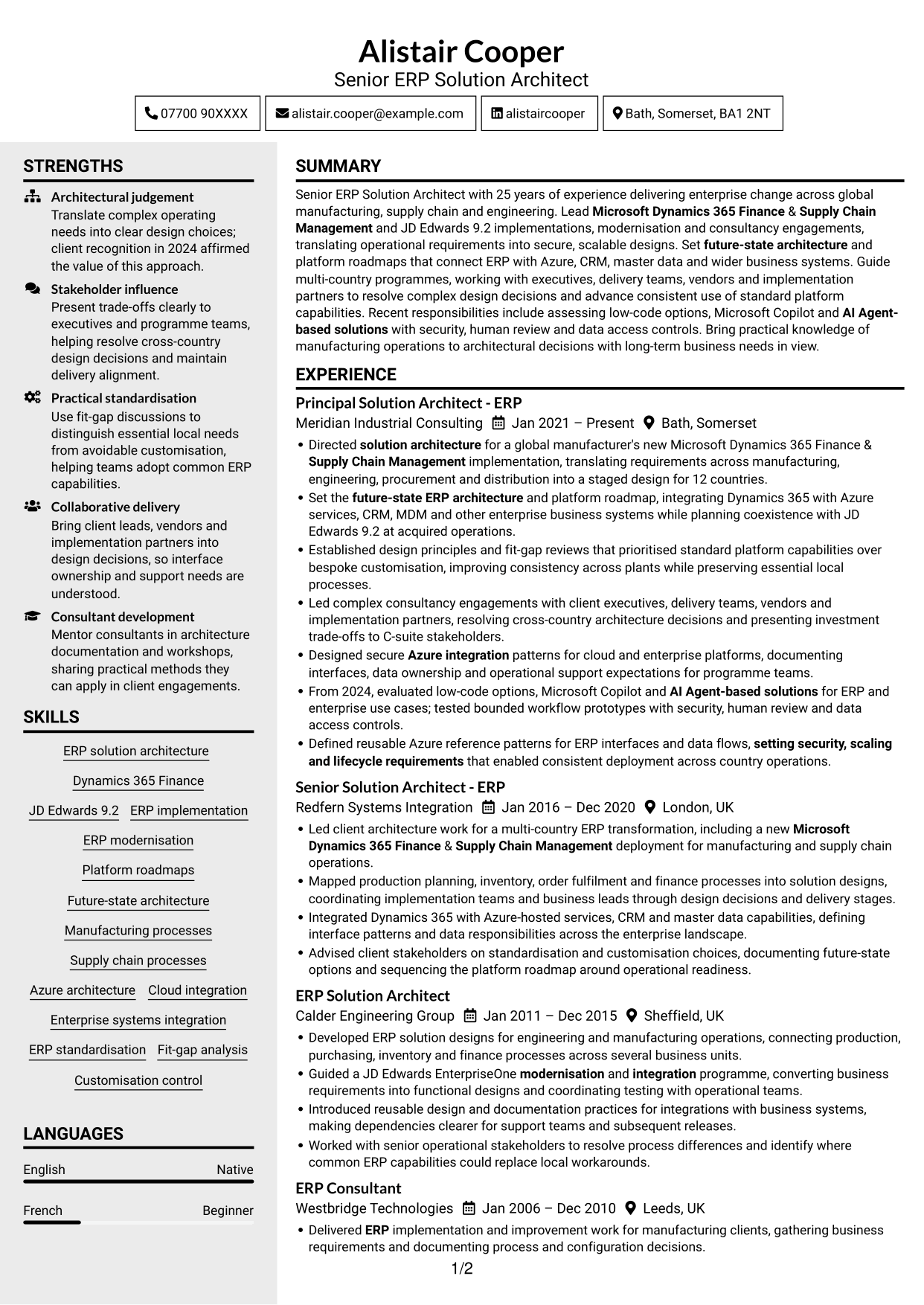 CV example — page 1