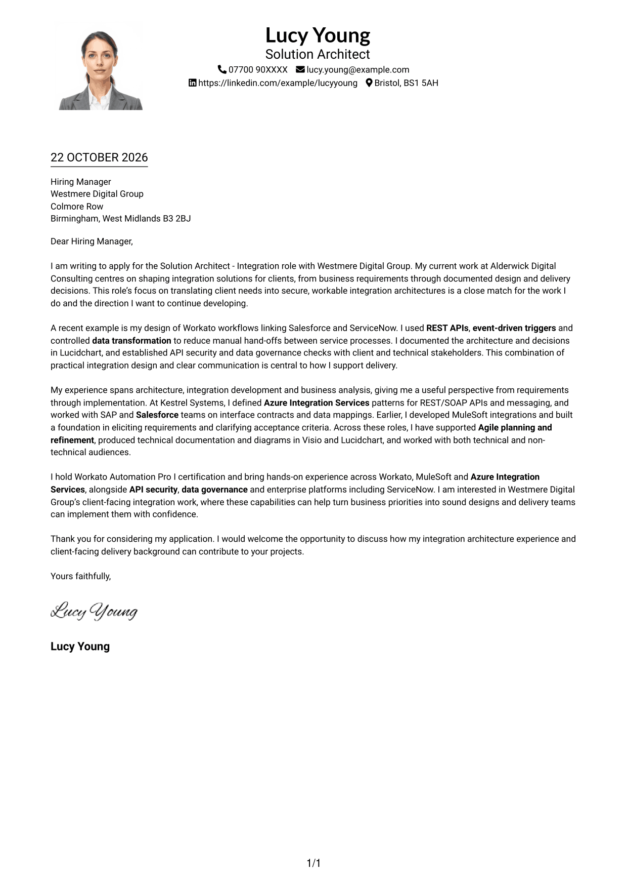 Cover letter example — page 1