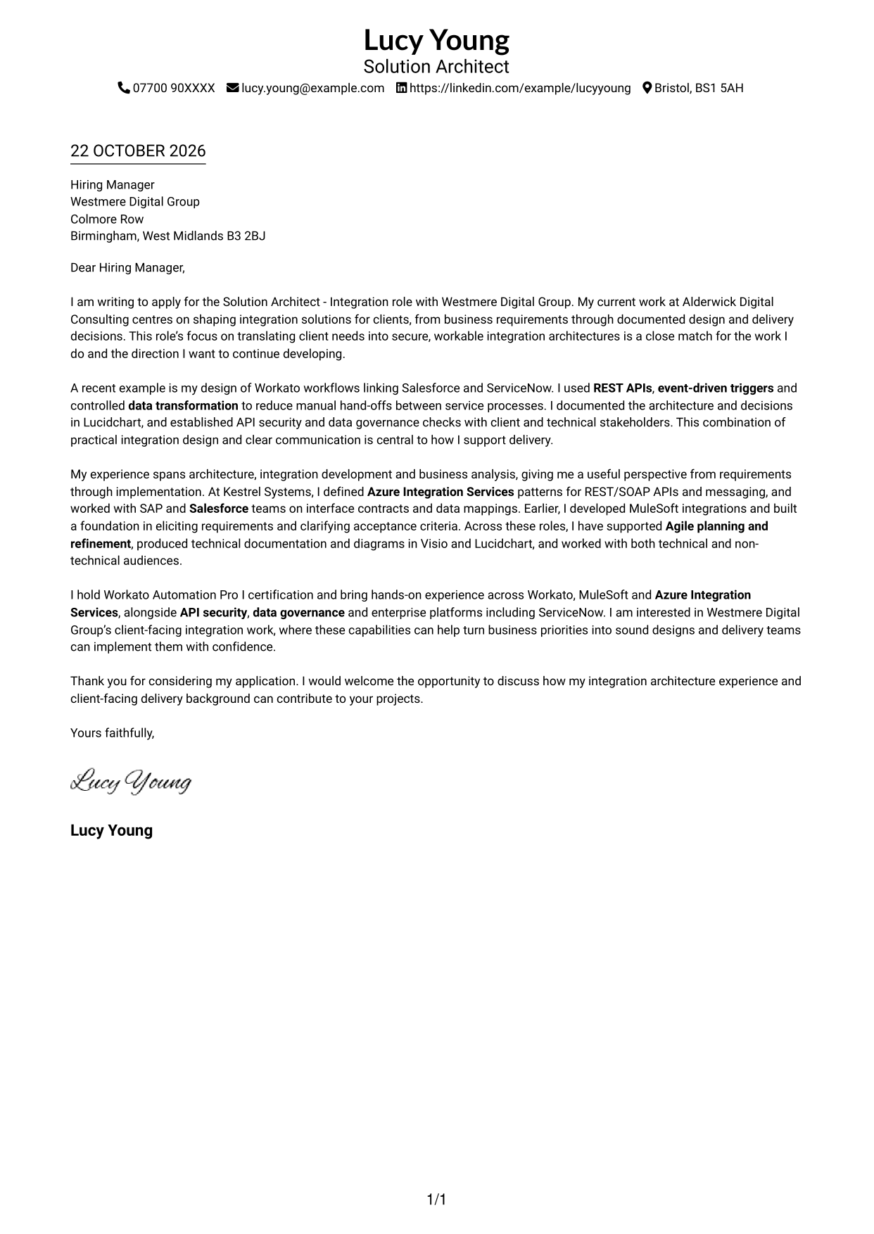 Cover letter example — page 1