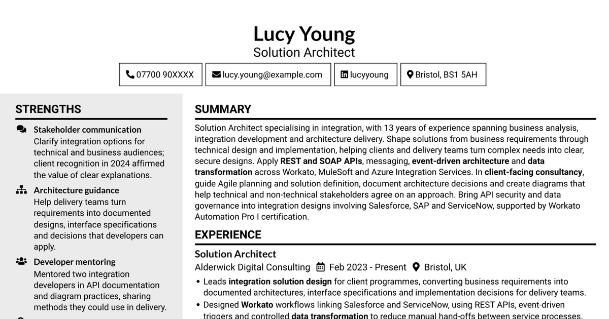 7 Solution Architect - Integration CV Templates with Example