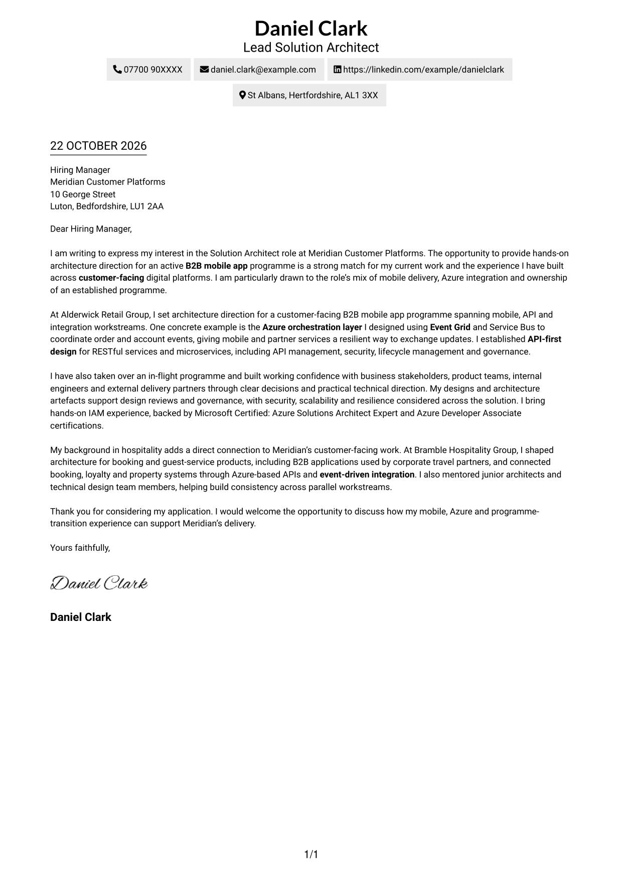 Cover letter example — page 1